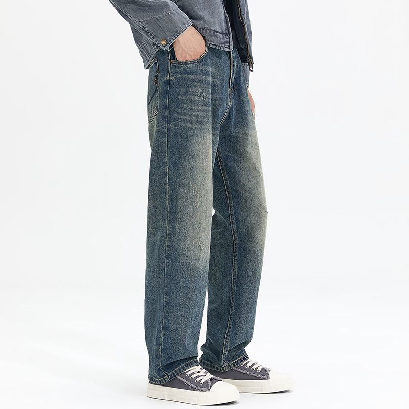 Nuovi jeans Cleanfit da uomo, larghi, dritti, versatili, stile retrò americano, con doppia lavorazione, lavati, alla moda, taglia grande, Mi Ke Eight Barrels Xiansen Zhi Clothes_voghion.com