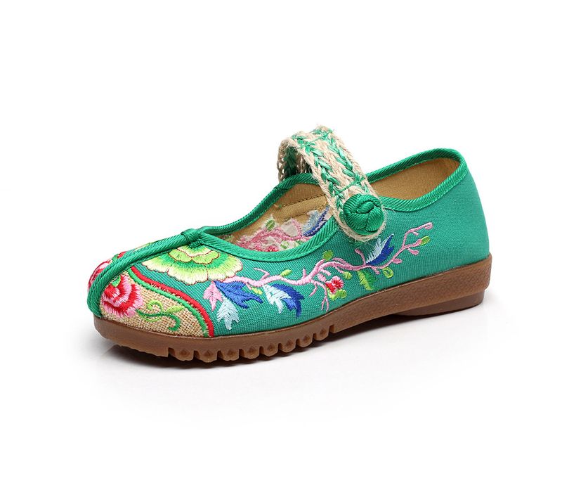 Flaches besticktes Tuch mit Kuhsehnensohlen, Frühlings- und Herbst-Mutter-Slipper mit großen Zehen, einzeiliger Riemen, Damen-Single_voghion.com