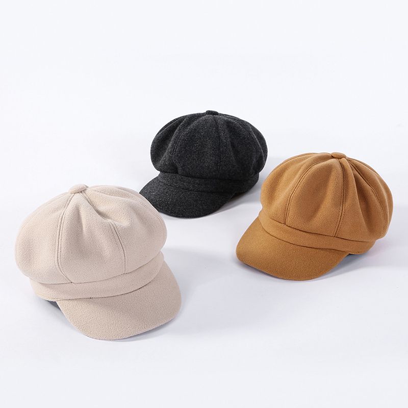 New Arrivals Fashion Solid Color Woolen Newsboy Cap Octagonal 8 Panel Women Autumn Winter Thickened Warm Beret Hat For Girls Sombrero_voghion.com