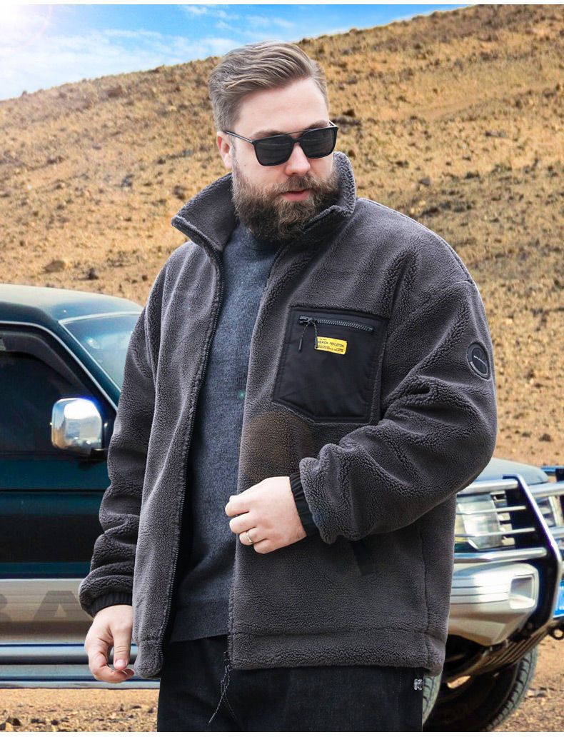 Giacca foderata in pile da uomo taglie forti - Cappotto invernale oversize con collo alto, capospalla casual snellente e spesso per taglie forti e alte (grigio scuro, nero)_voghion.com