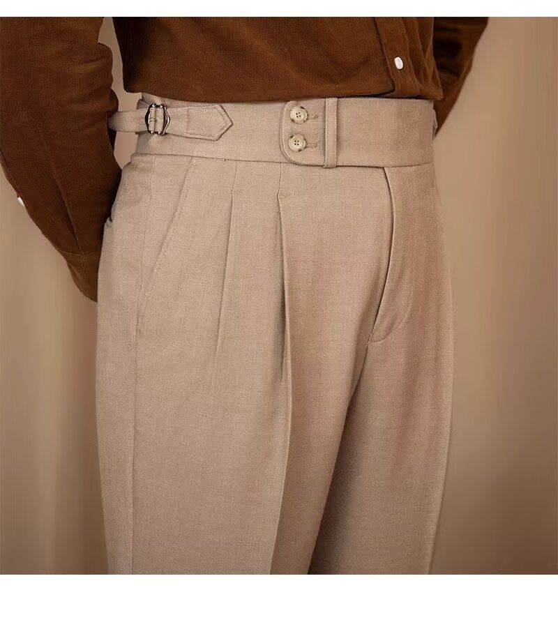 Cordhose im italienischen Stil für Herren – Hoch taillierte, weit geschnittene Hose mit geradem Bein (Dunkelgrau/Khaki/Braun/Schwarz, 28-36)_voghion.com