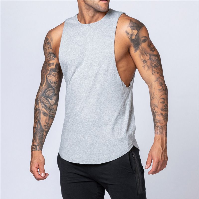 Canotta estiva a cuore allentata in cotone bianco per canotta da uomo Canotta senza maniche fitness solida per uomo_voghion.com