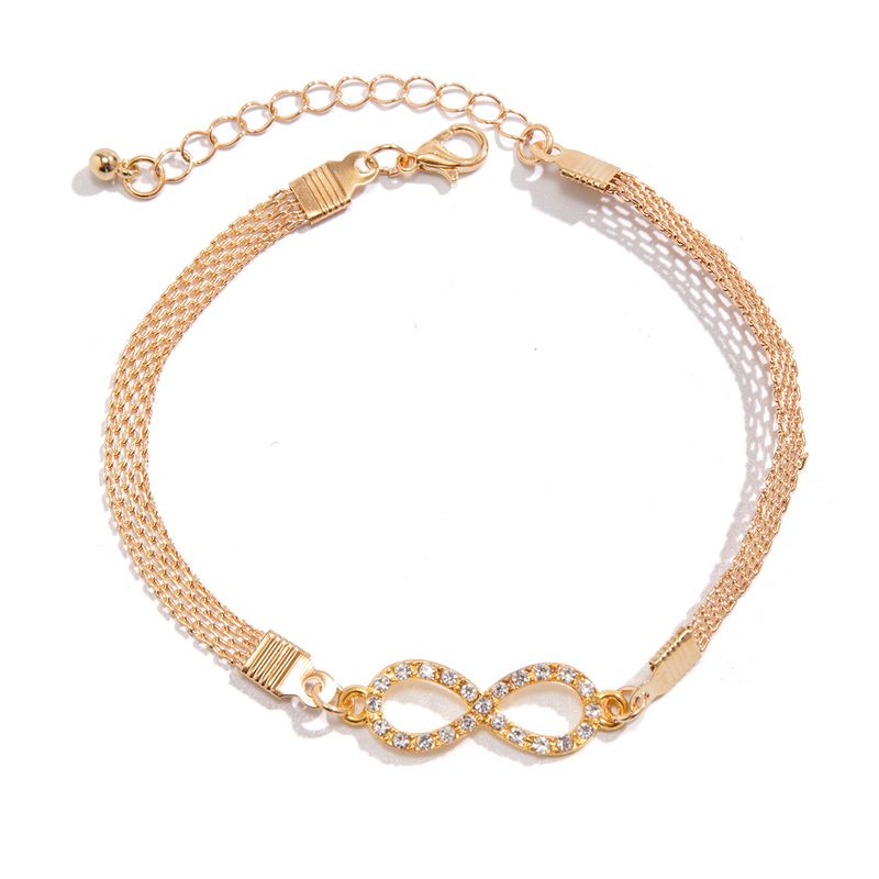 Lässiges Strand-Fußkettchen mit diamantbesetztem Herz und 8-stelligem Unendlichkeitssymbol, einfache geometrische Metallkette_voghion.com