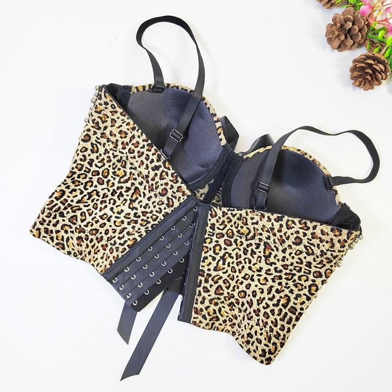 Women's Clothing Leopard Print Tube Top With Breathable Mesh Slim Fit Herringbone Camisole For Women With Thin Bowknot Bra_voghion.com