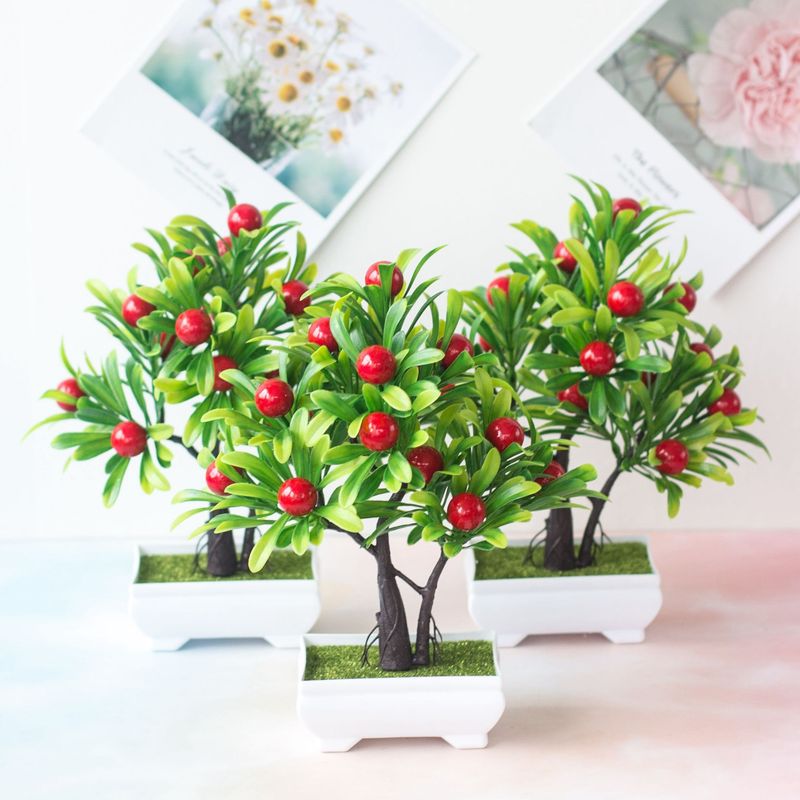 Simulazione vaso di fiori 16 maglie albero da frutto rosso piccolo albero bonsai fiore di plastica pianta verde vaso di fiori decorazione floreale ornamenti_voghion.com