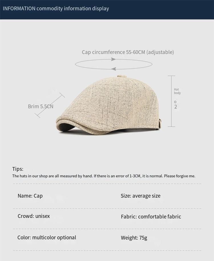 Leinen Koreanische Version Einfarbige Forward Hat Frühling Und Sommer Damen Retro Cap Herren Lässig Vielseitige Baskenmütze_voghion.com
