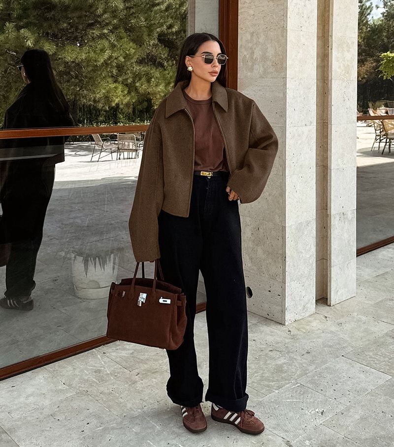 Damenbekleidung Langärmlige Tweedjacke mit Reißverschluss - Reversmantel mit entspannter Passform für Herbst und Winter, lässige, elegante Oberbekleidung_voghion.com