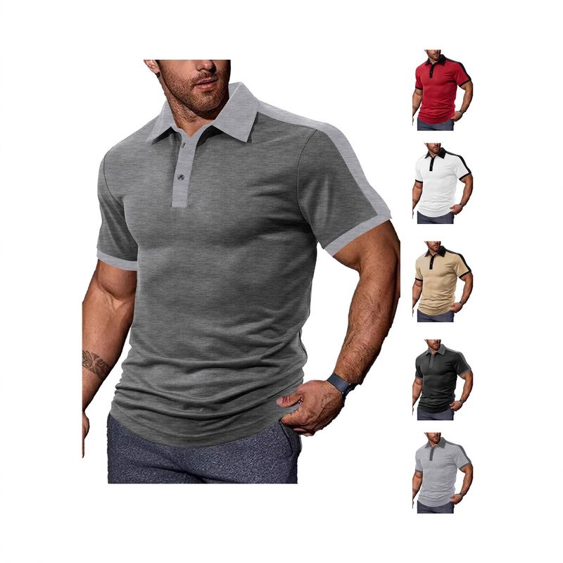 Polo da uomo a maniche corte in twill di cotone perlato, casual, estivo, di qualità imbattibile, con colletto._voghion.com