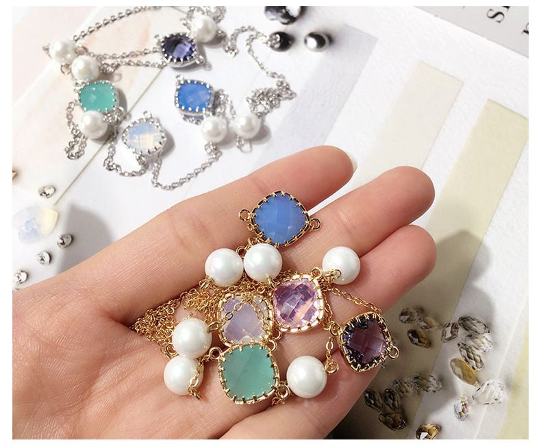 Collier long pour femme, bijou géométrique en forme de diamant coloré, perles et chaîne de pull, perles baroques irrégulières exquises_voghion.com