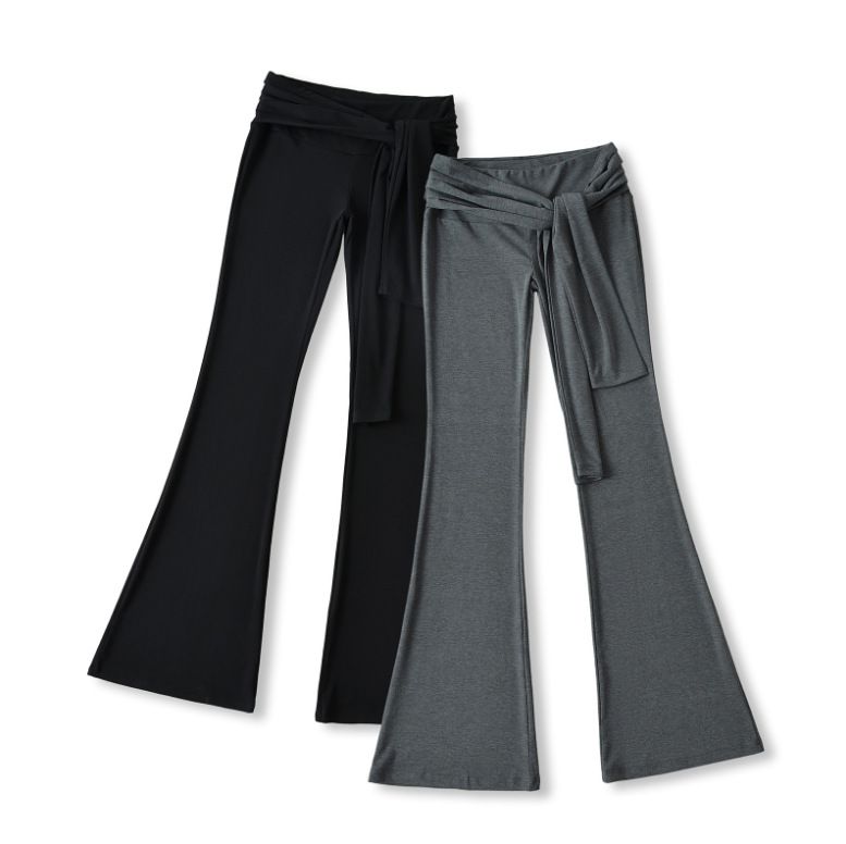 25 Nuovo stile estivo per ragazze calde, vestibilità slim, scollo rotondo, maglietta a maniche corte snellente + pantaloni lunghi casual con lacci e fondo a campana_voghion.com