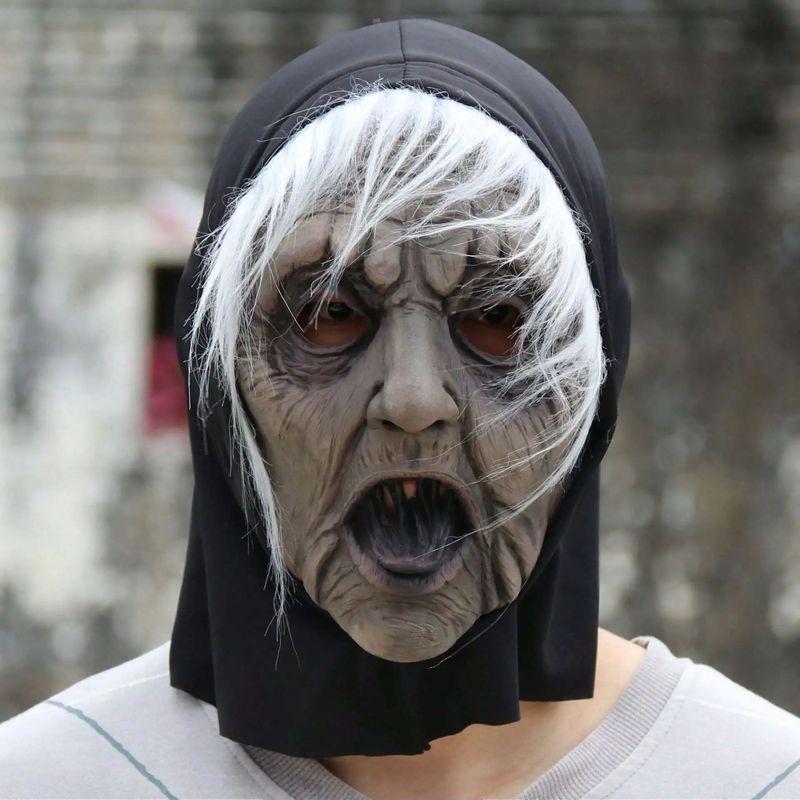 White-haired Witch Mask, Latex Lady Mask With Hijab And Wig, Suitable For Costumes To Play Scary Witch Costume Party Props_voghion.com