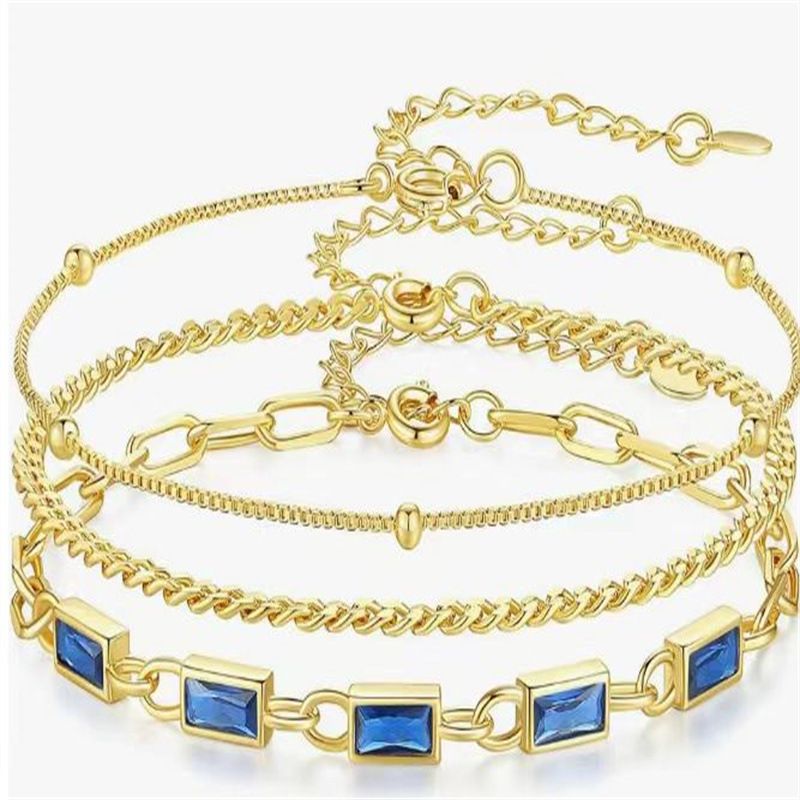 Women's Jewelry Brass Real Gold Electroplating Stacking Wear Three Layers Inlaid With Colored Zircon Light Luxury Ladies Bracelet_voghion.com