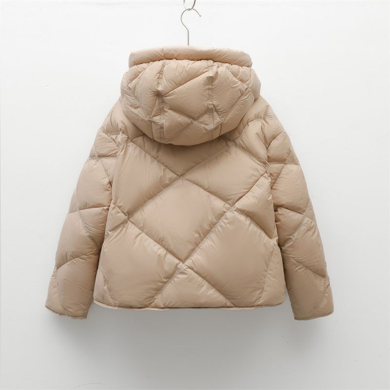 90 White Duck Down Women's Simple Rhombus Grid Hooded Down Jacket Women's Jacket_voghion.com