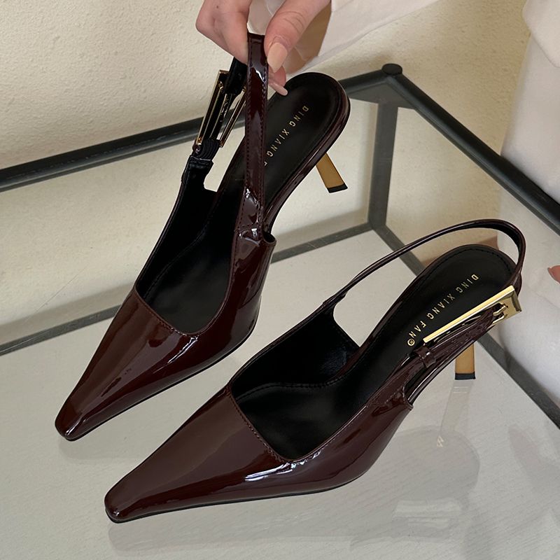 New In 2024 High Heel Strap Buckle Pointed Toe Slingback Fashion Heels Metal Shoes With Décolleté For Women_voghion.com