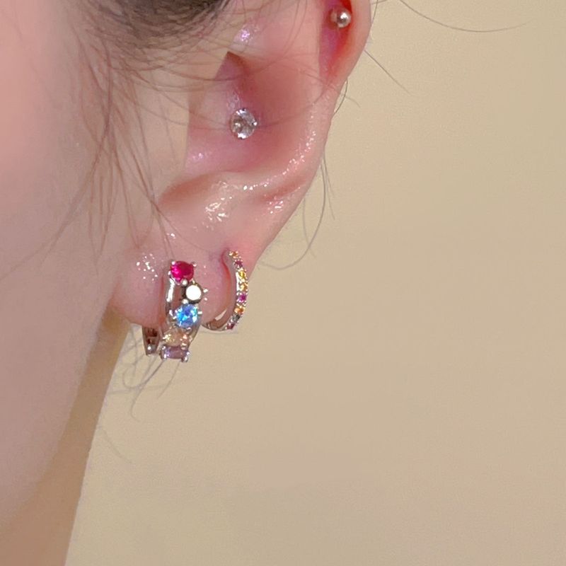 Korean Dongdaemun Colorful Inlaid Diamond Cuffs Niche Simple Ins Style Versatile Earrings Light Luxury High-end Sense_voghion.com