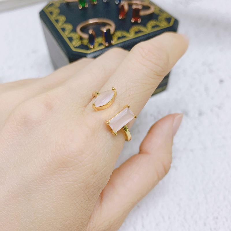 Anello aperto con zirconi colorati per donna, semplice e alla moda anello geometrico con 12 pietre portafortuna gioielli popolari_voghion.com