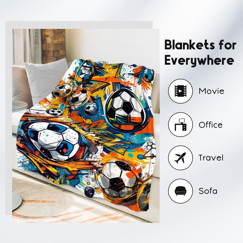 Fußballdecke, weich und bequem, Flanell, warm, für Zuhause, unverzichtbare bedruckte Decke, Geschenk für Männer und Frauen_voghion.com