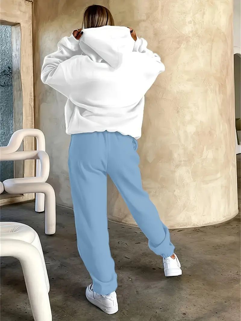 "Trendy Fleece Hoodie & Jogger Set – Soft Two-Piece Loungewear With Printed Design (White/Blue, White/Purple) | Plus-Size Friendly (S-XXL)"_voghion.com