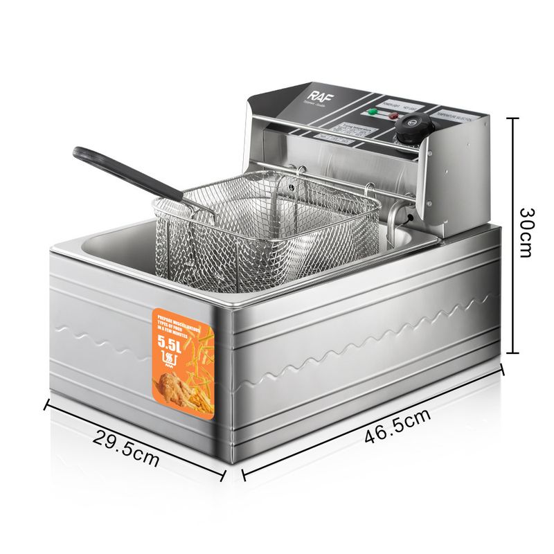 Friteuse électrique 5,5 L, usage domestique et professionnel, pour frites, bâtonnets de pâte frits et poulet, thermostat réglable, conception sûre, norme européenne._voghion.com