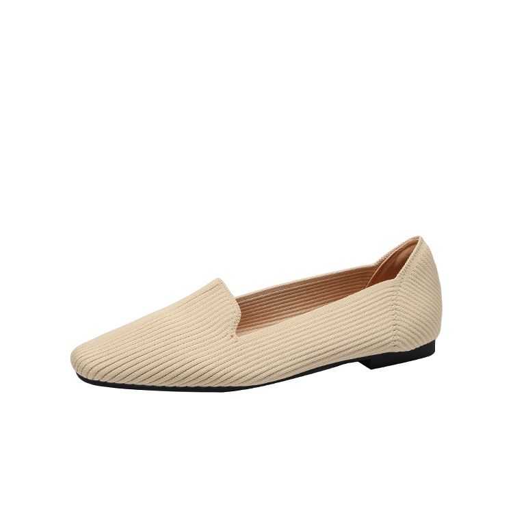 Princess Single Women's Ladle Square Head Flat Bottom Chicken Rolls Flying Woven Bean Knitted Boat Shoes Casual Large_voghion.com