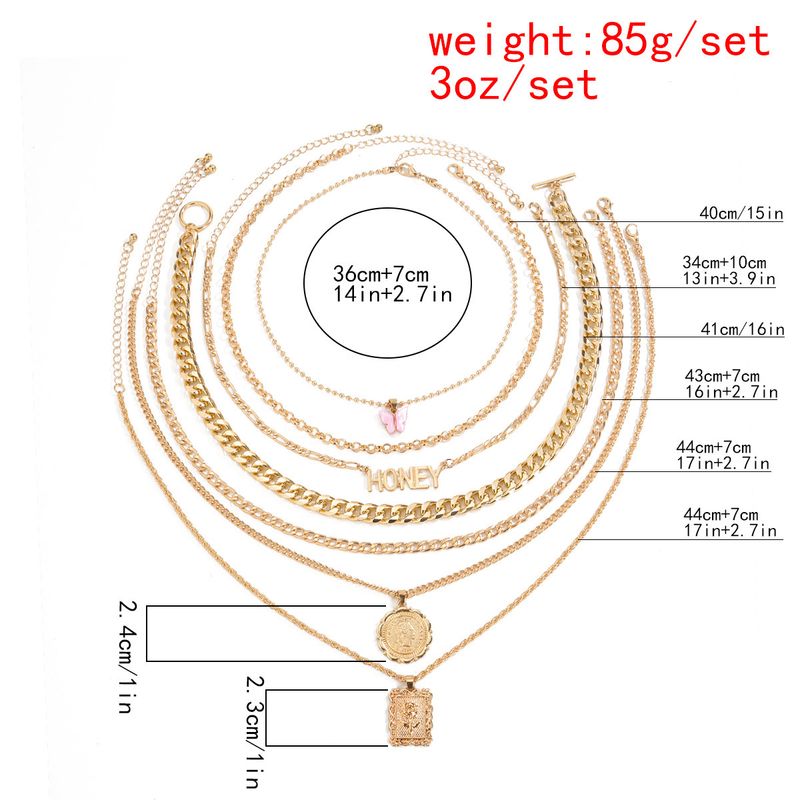 New Creative Simple Elegant Women's HONEY Rose Flower Butterfly Necklace 7-Piece Set Gold_voghion.com