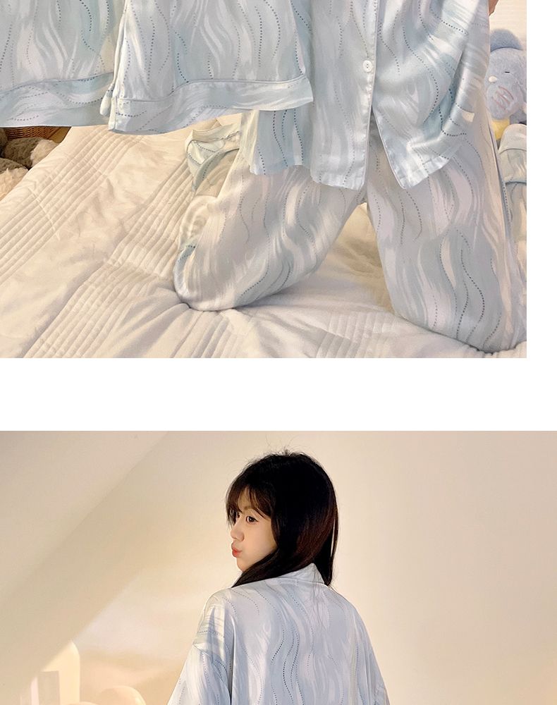 Damen-Pyjama-Set aus Eisseide – 3-teilig mit Brustpolster, kurzen Ärmeln, ideal für kühle Nächte_voghion.com