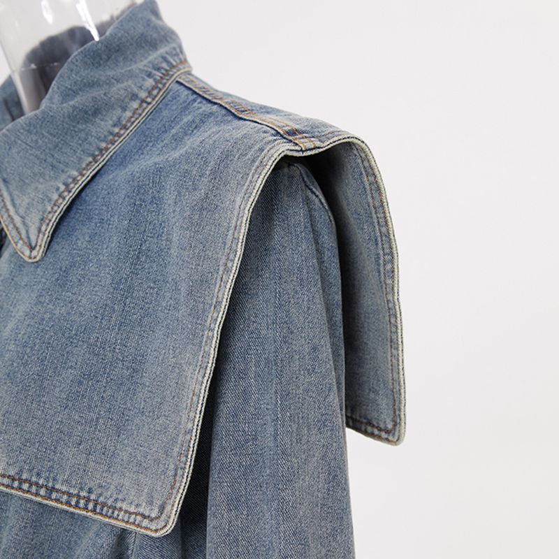 Damen-Jeans-Trenchcoat – Mittellange blaue Jacke mit taillenbetontem Revers (S/M/L/XL)_voghion.com