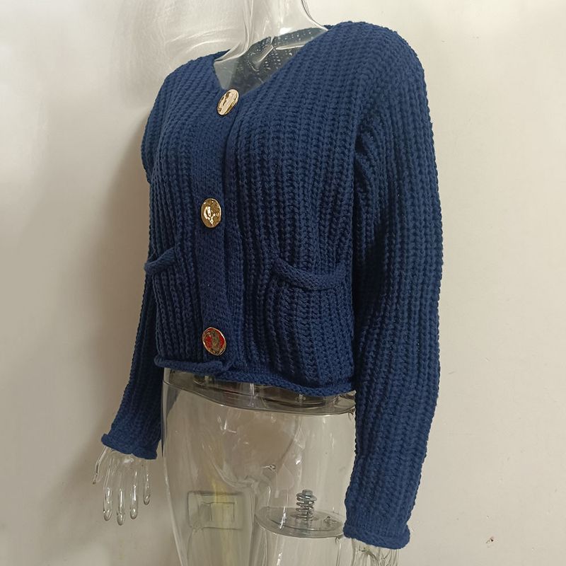 Dames V-hals lange mouwen vest met zakken - Zachte polyester gebreide trui voor herfst en winter, casual comfort wear (rood, marineblauw, wit, blauw)_voghion.com