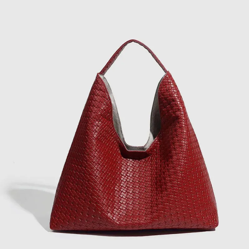 Borsa a secchiello da donna in tessuto intrecciato, grande capacità, per laptop, per pendolarismo autunnale_voghion.com