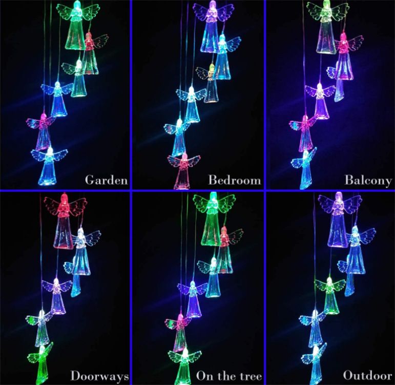 Solar LED Color-Changing Wind Chime Light – Rotating Owl & Angel Shape Garden Decor With 7 Colors, Waterproof Outdoor Hanging Lantern For Patio, Yard_voghion.com