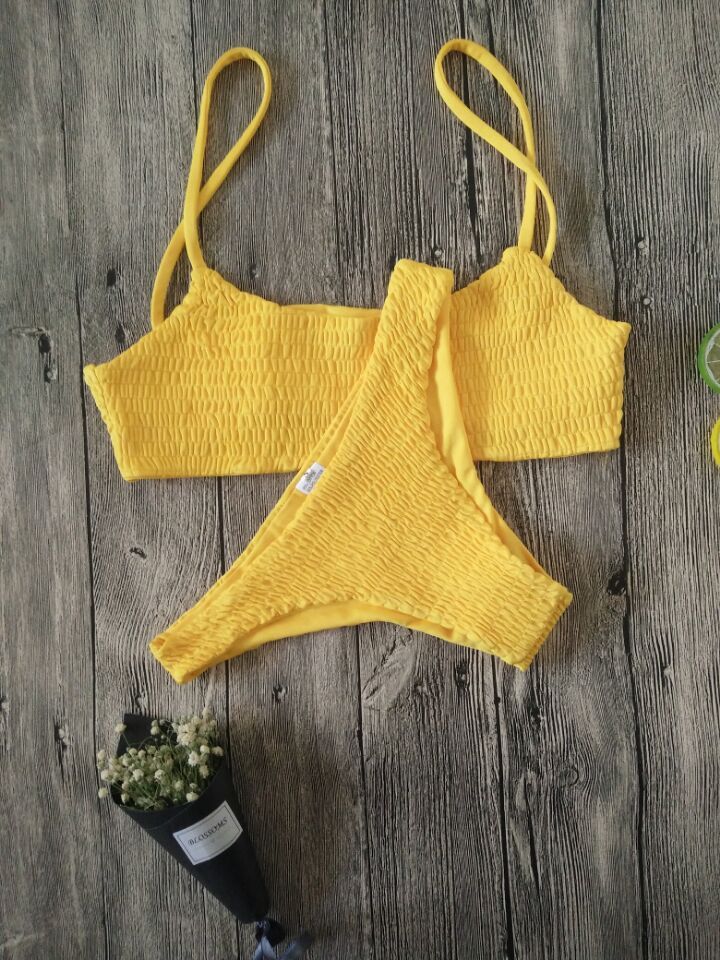 Costume da bagno caldo da donna, bikini sexy a triangolo plissettato _voghion.com