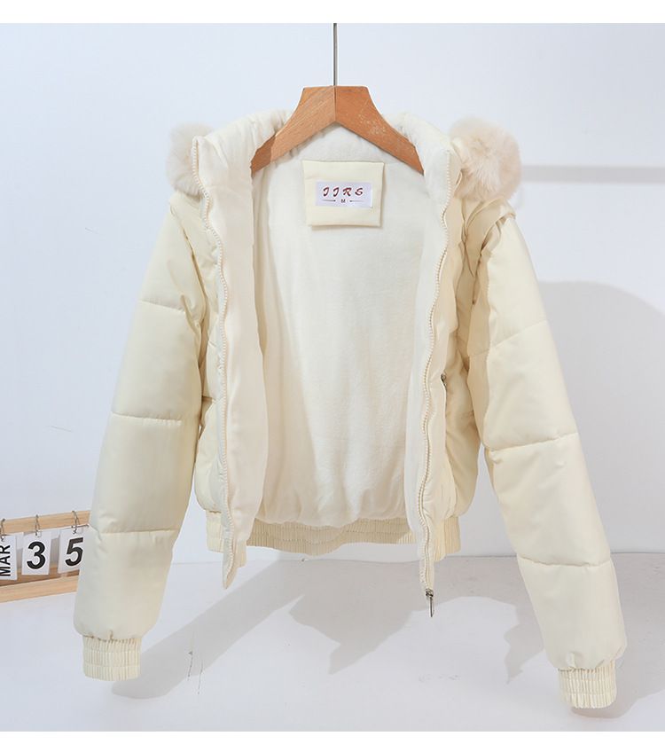 Doudoune courte convertible à manches amovibles et capuche en fausse fourrure pour femme - Manteau d'hiver taille haute doublé polaire épaisse_voghion.com