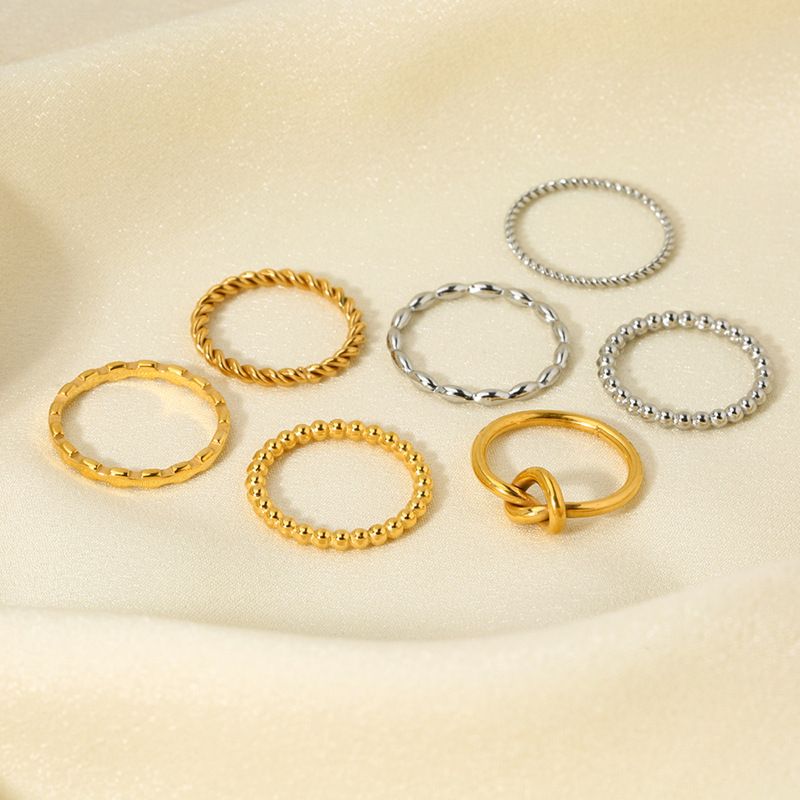 Anello con perline a nodo versatile impilabile in acciaio inossidabile minimalista geometrico in stile INS_voghion.com