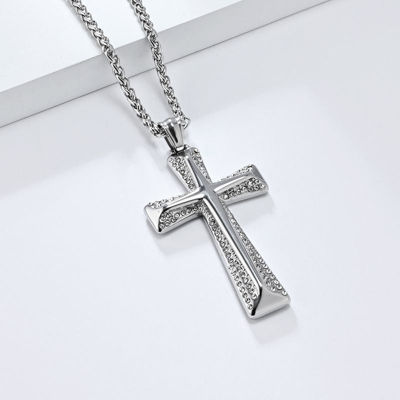 Collana con ciondolo a forma di croce in acciaio al titanio placcato oro con diamanti, stile Hip Hop, per uomo_voghion.com