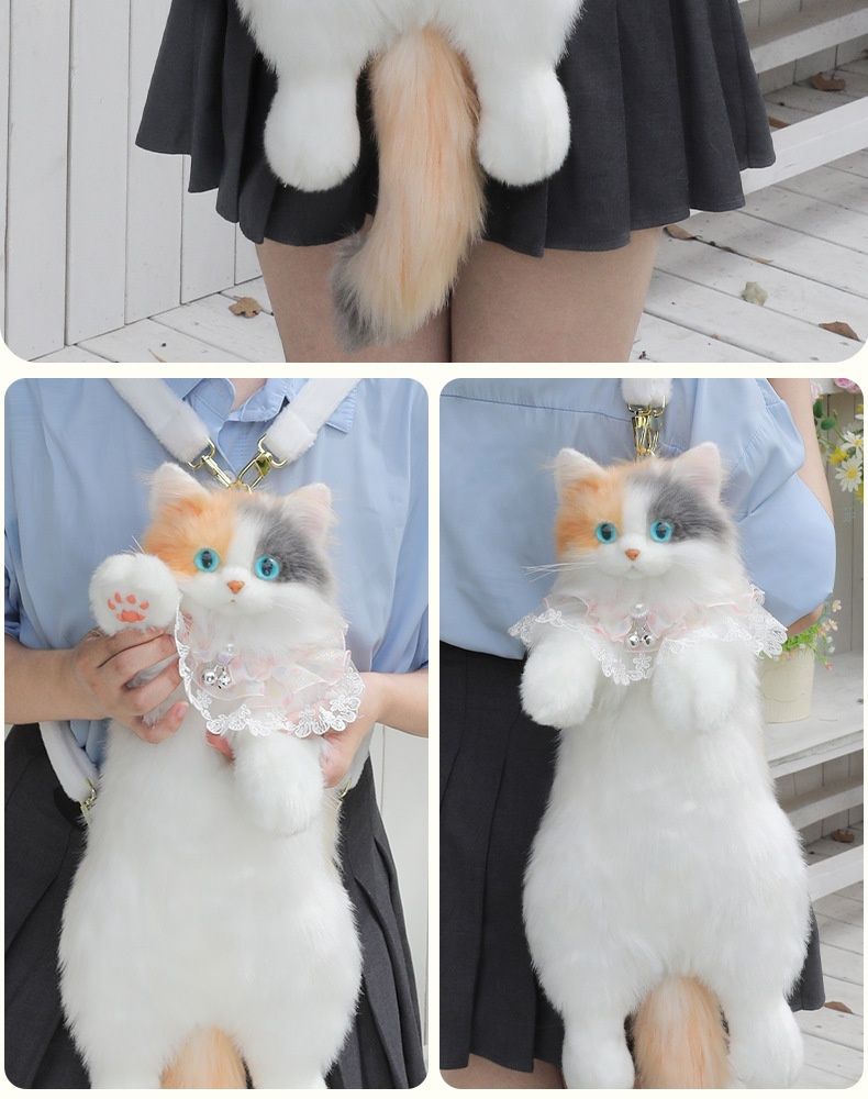 2024 Nova Simulação Três Flores Gato Mochila Pelúcia Boneca Bonito Brinquedo Presente de Aniversário_voghion.com