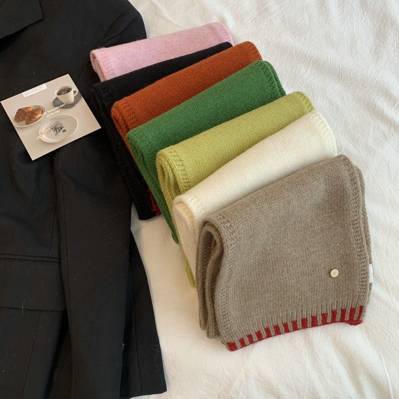 Wool Autumn Winter Atmosphere Color-Block Scarf For Women Versatile Warm Student Thick Neck Warmer Cold Protection 2024_voghion.com