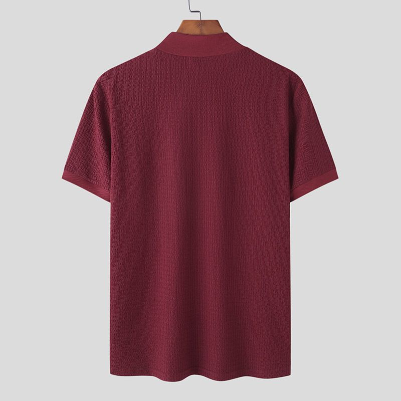 2024 sommer Neue Casual Einfache Gestrickte Unten Hemd für männer Hohe Kragen Wasser Welle Einfarbig T-shirt_voghion.com