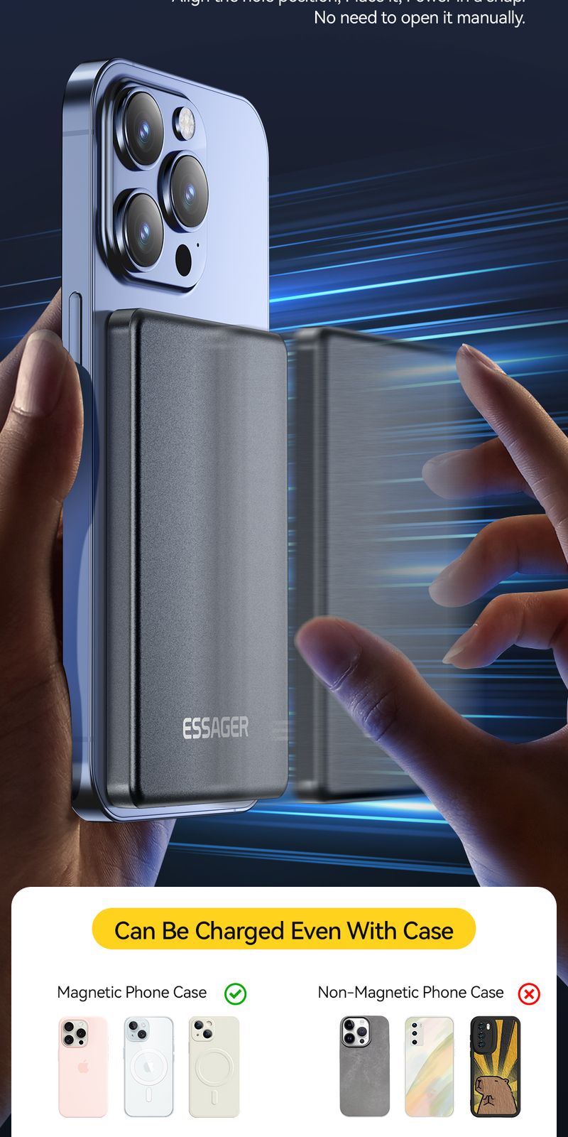 Essager Thin Wireless Power Bank Magnetic 20W 5000mAh Portable Fast Charging External Battery For Mag Safe For IPhone 15_voghion.com