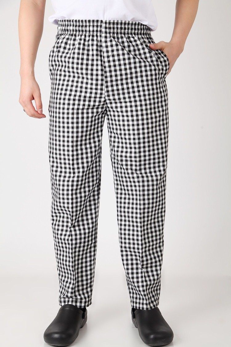 Men's Clothing chef pants work clothes plaid elastic pants chef clothes back kitchen chef pants_voghion.com