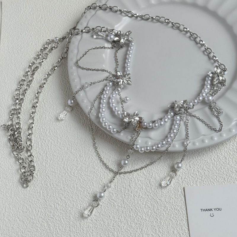 Sweet Cool Design Multi-layer Pearl Flower Water Drop Tassel Chain For Women Fashionable Elegant Sexy Waist Necklace_voghion.com