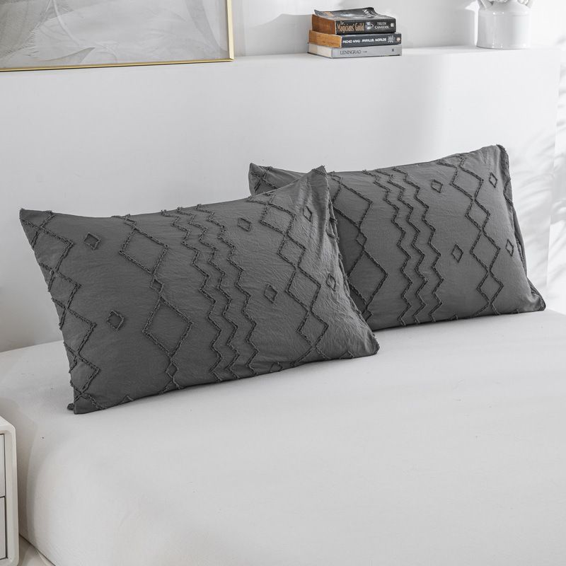 Parure de lit en flanelle grise à motif vagues de diamants – Housse de couette en microfibre brossée douce avec taies d'oreiller, plusieurs tailles_voghion.com