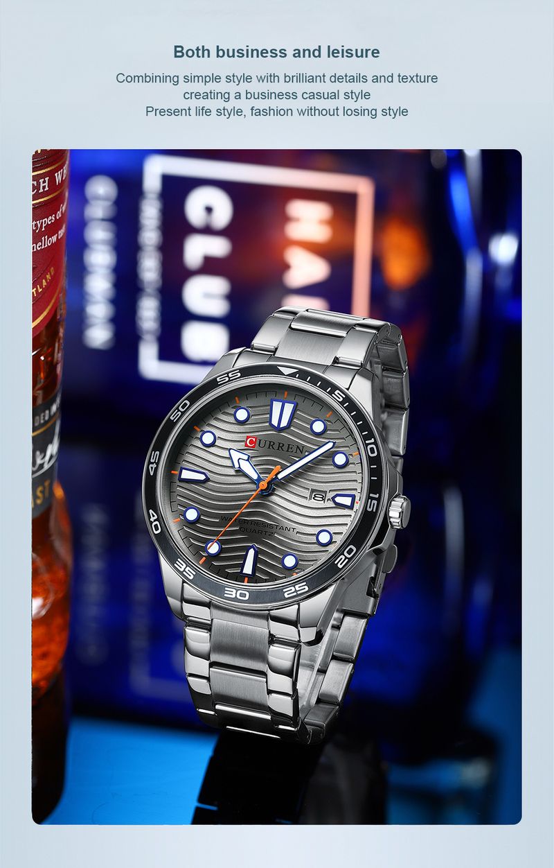 Lässige, wasserdichte Quarzuhr für Herren mit Datumsfunktion, rundem, großem Zifferblatt, Edelstahlarmband, Mineralglas, modische Armbanduhr für den Alltag_voghion.com
