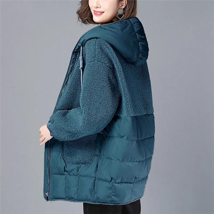 Frauen Gepolsterte Jacken Herbst Winter Mit Kapuze Oberbekleidung 2022 Lose S-4XL Unten Baumwolle Jacke Mid-Länge Lamm Wolle Dicken Mantel_voghion.com