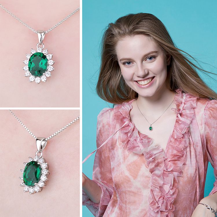 Ready Stock JewelryPalace Prinzessin Diana Erstellt Blau Saphir Rubin Simulierte Smaragd Sterg Sier Anhänger Halskette für FrauenKeine Kette_voghion.com