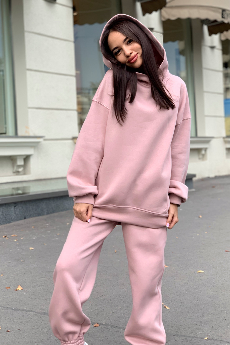 European and American autumn and winter new fashion solid color hooded sweatshirt casual two-piece set_voghion.com