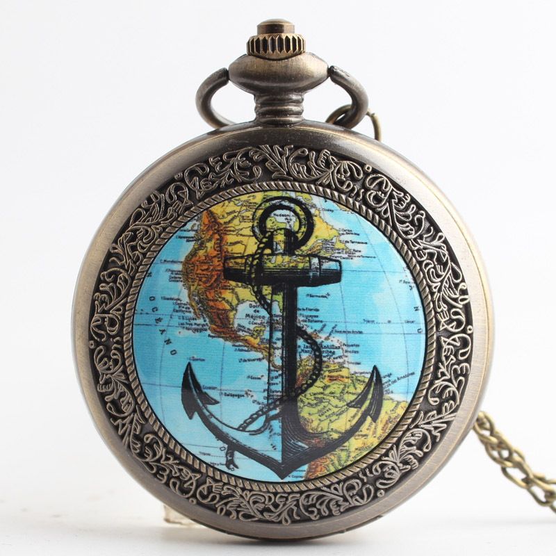 Classico orologio da tasca unisex con mappa nautica americana e smalto_voghion.com