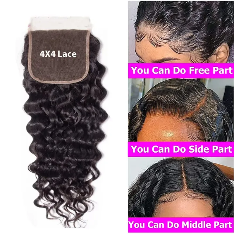 Unda de apă braziliană Păr uman Transparent dantelă frontală Kinky Curly Culoare naturală 4x4 13x4 Închidere Vanzare_voghion.com