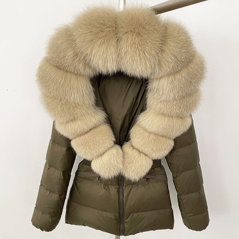 Nuovo stile caldo del commercio estero, giacca corta da donna con collo in vera pelliccia di volpe, giacca in piumino con vita sottile e spessa_voghion.com