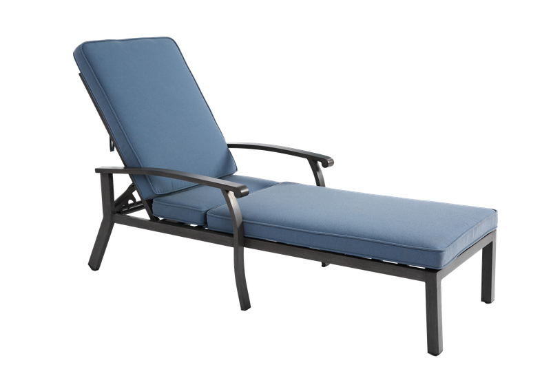 Chaise longue de patio avec coussin en coton, inclinable, réglable et antirouille, en aluminium, pour piscine, coussin bleu imperméable (1 pièce)_voghion.com