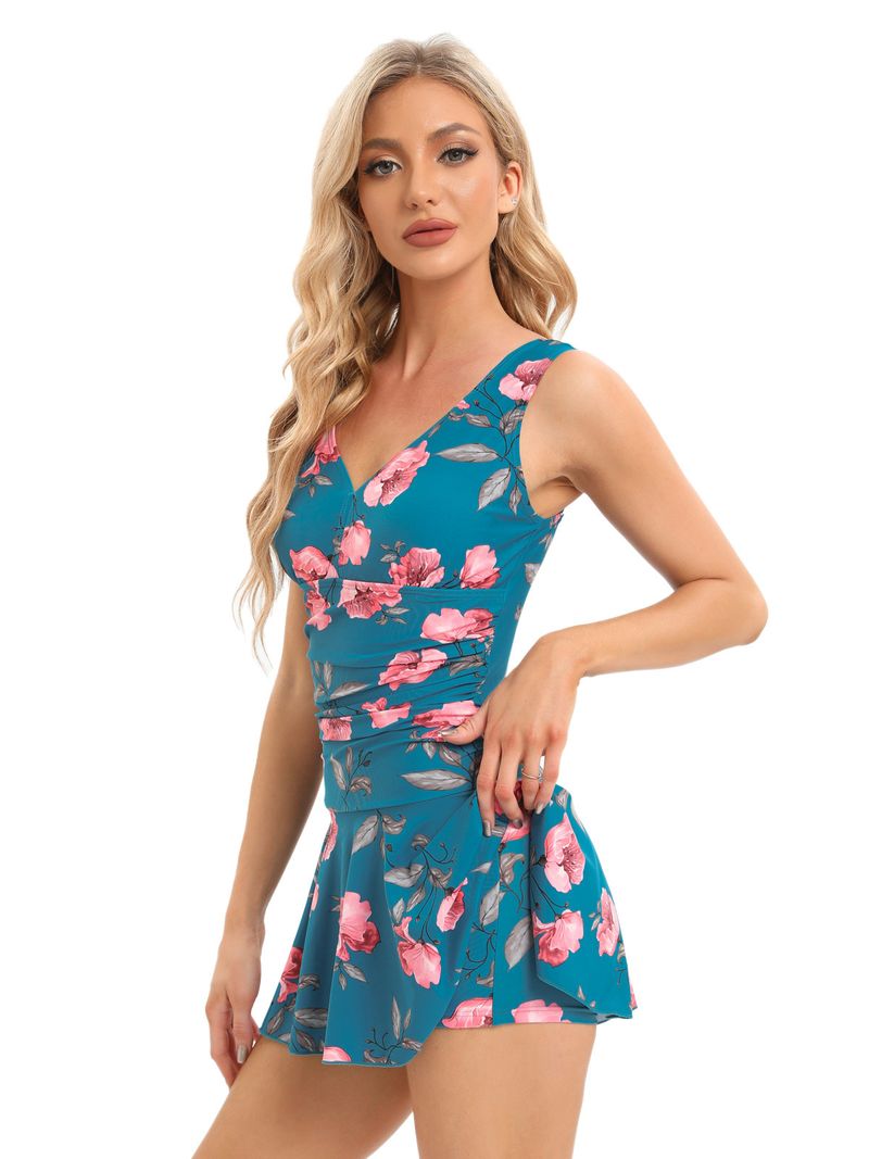 Traje de baño conservador de una pieza con estampado de cerezas para mujer, de talla grande, que cubre el vientre y adelgaza las aguas termales_voghion.com